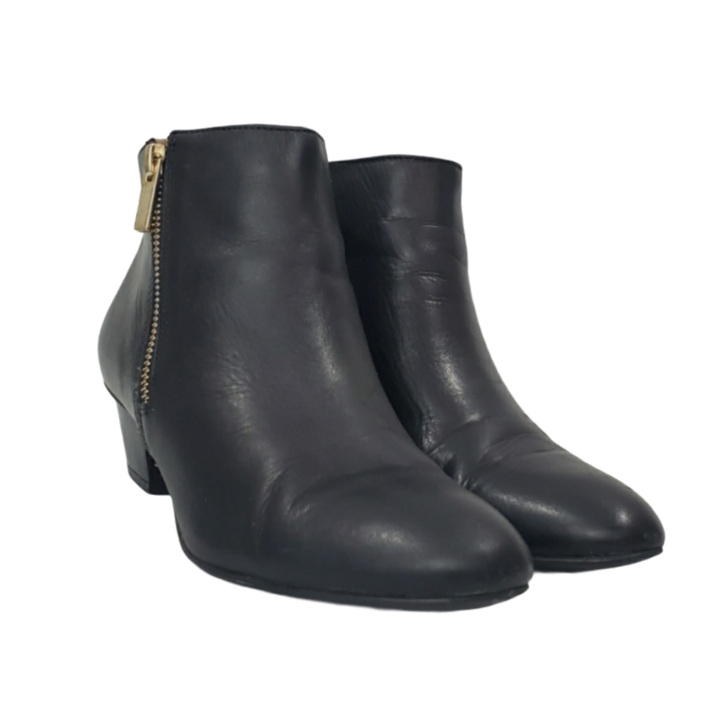 Black Leather Side Zip Ankle Booties by Alfani